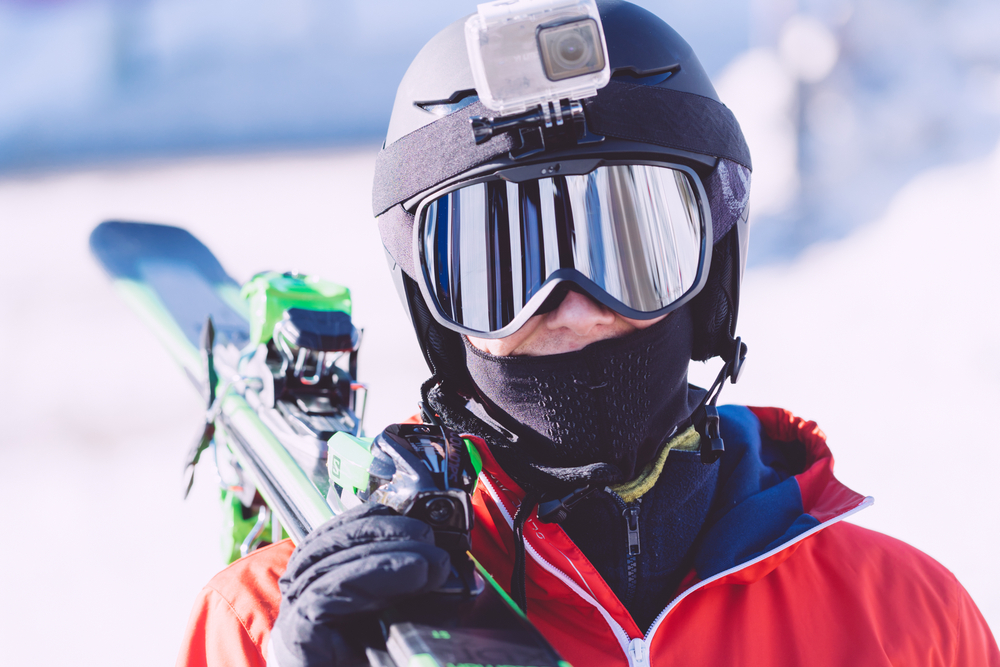 Close-up shot of a young skiier.