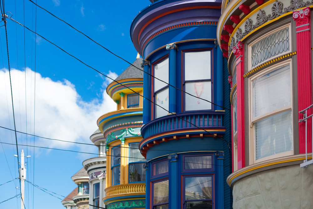 Colorful buildings in the Haight-Ashbury neighborhood of San Francisco.
