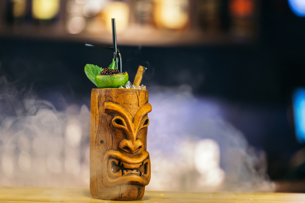 Tropical tiki cocktail on the bar.