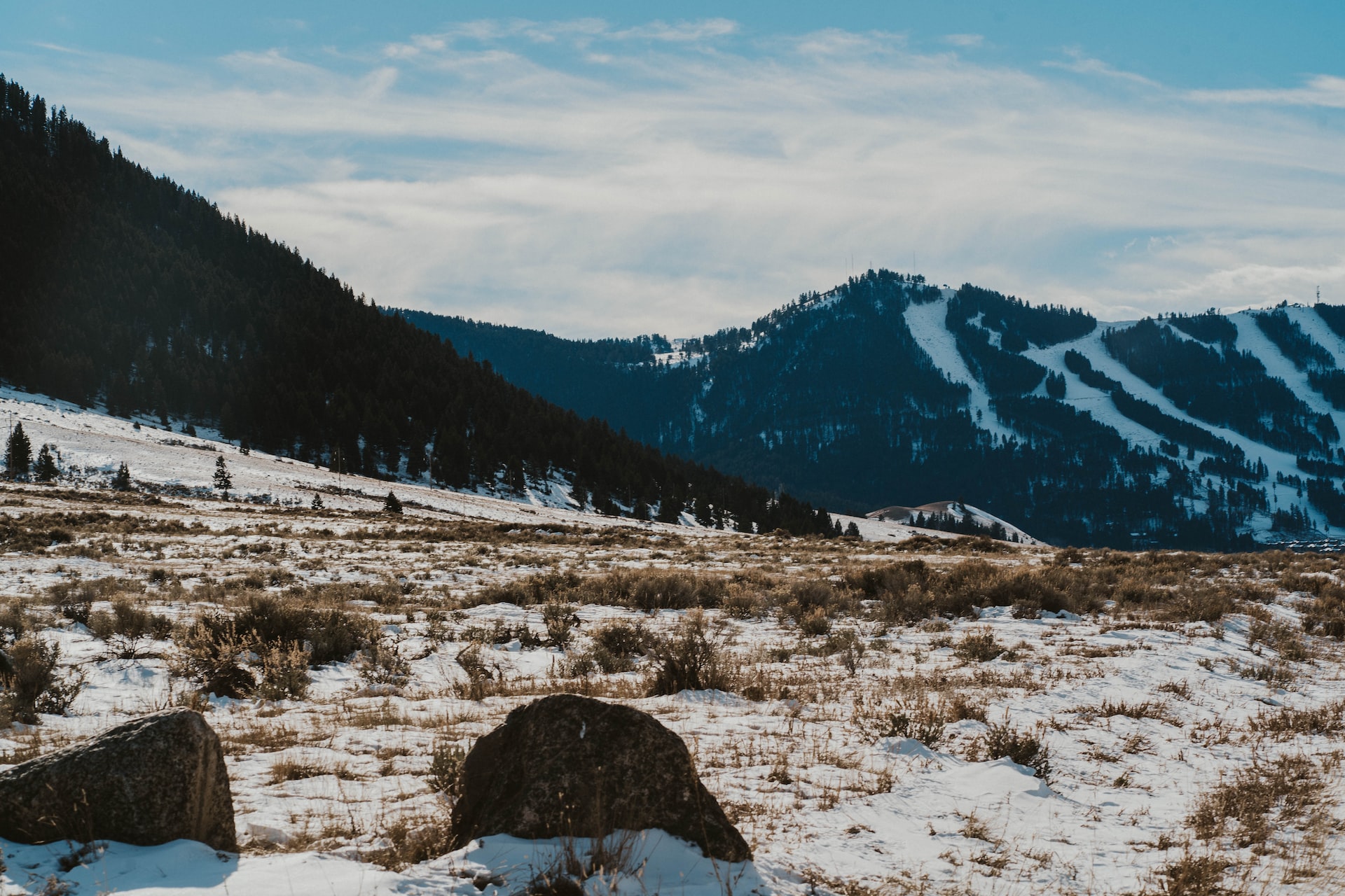 Jackson Hole, Wyoming, with the wintery slopes in the distance.