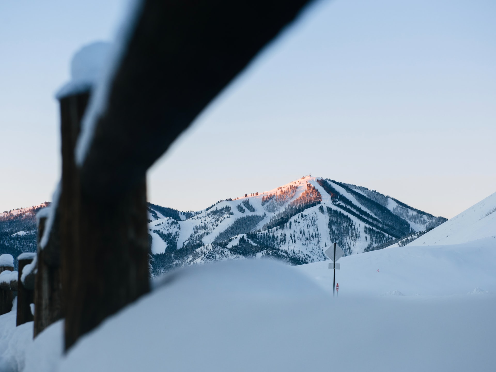 A ski mountain in the distance.