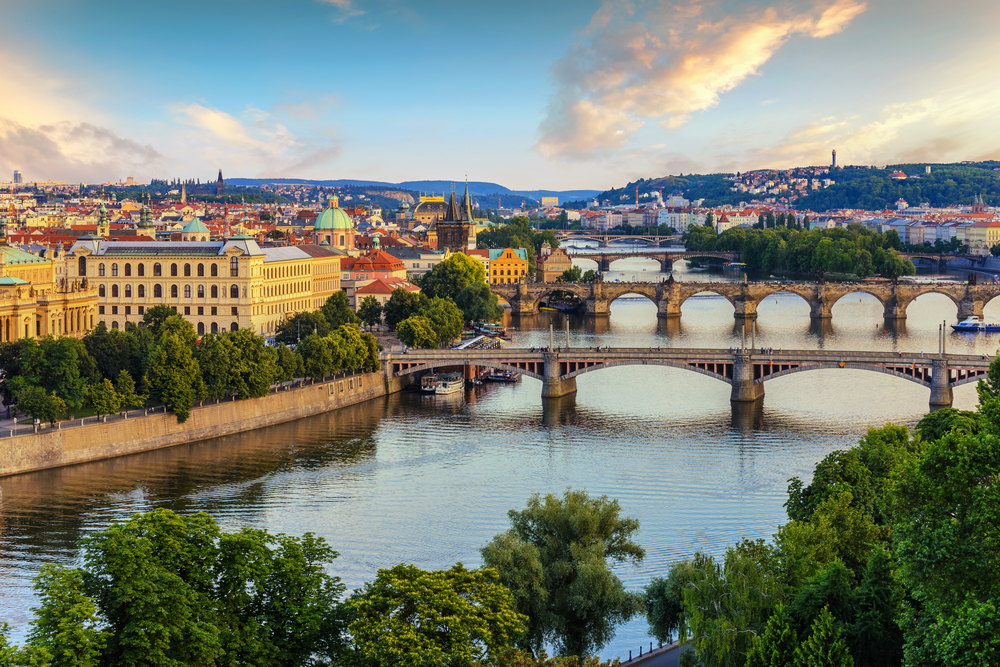 Prague's bridges during sunset.