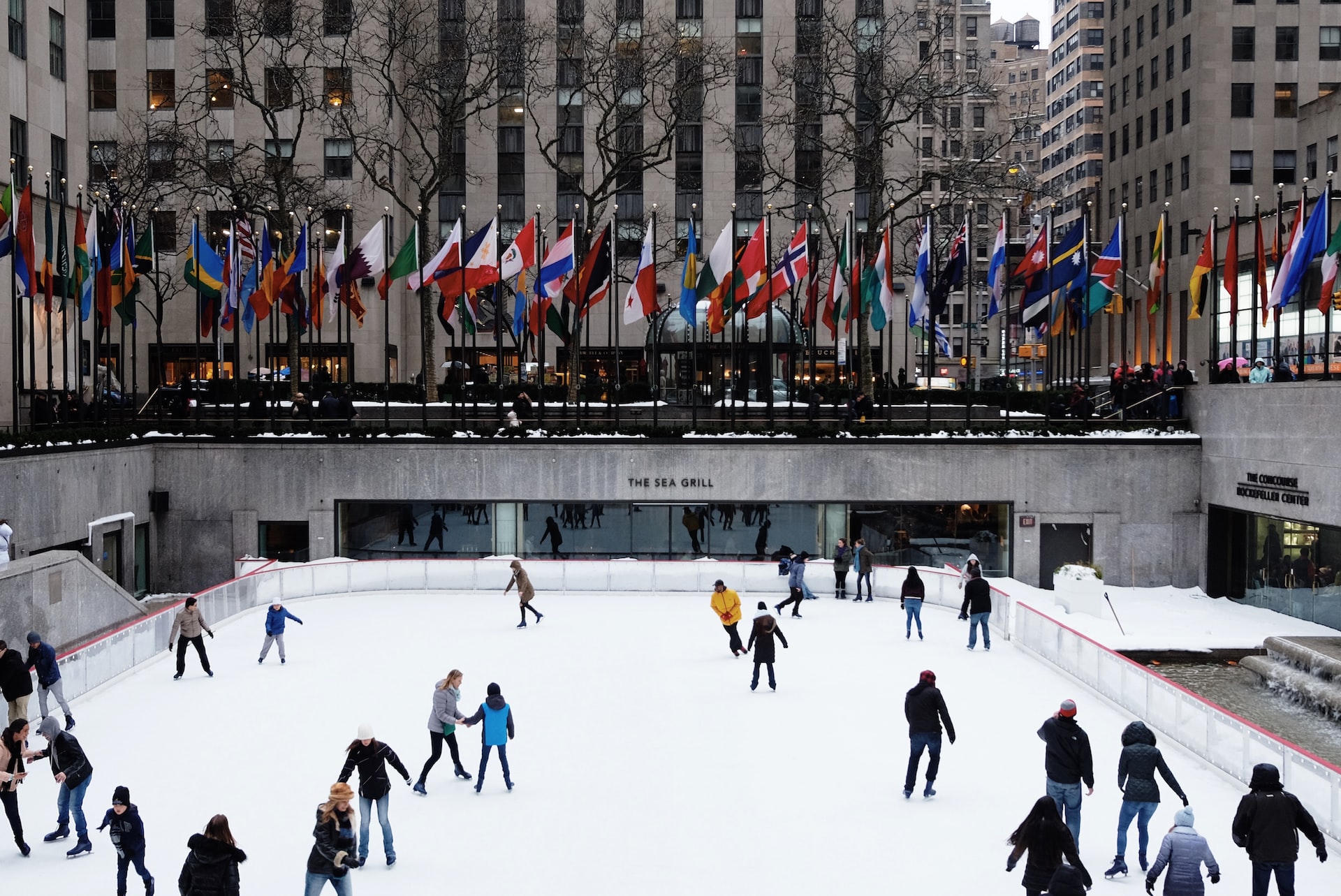 People skating at the Rockefeller Ice Rink.