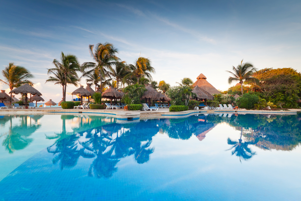 A swimming pool on a resort in in Playa del Carmen.