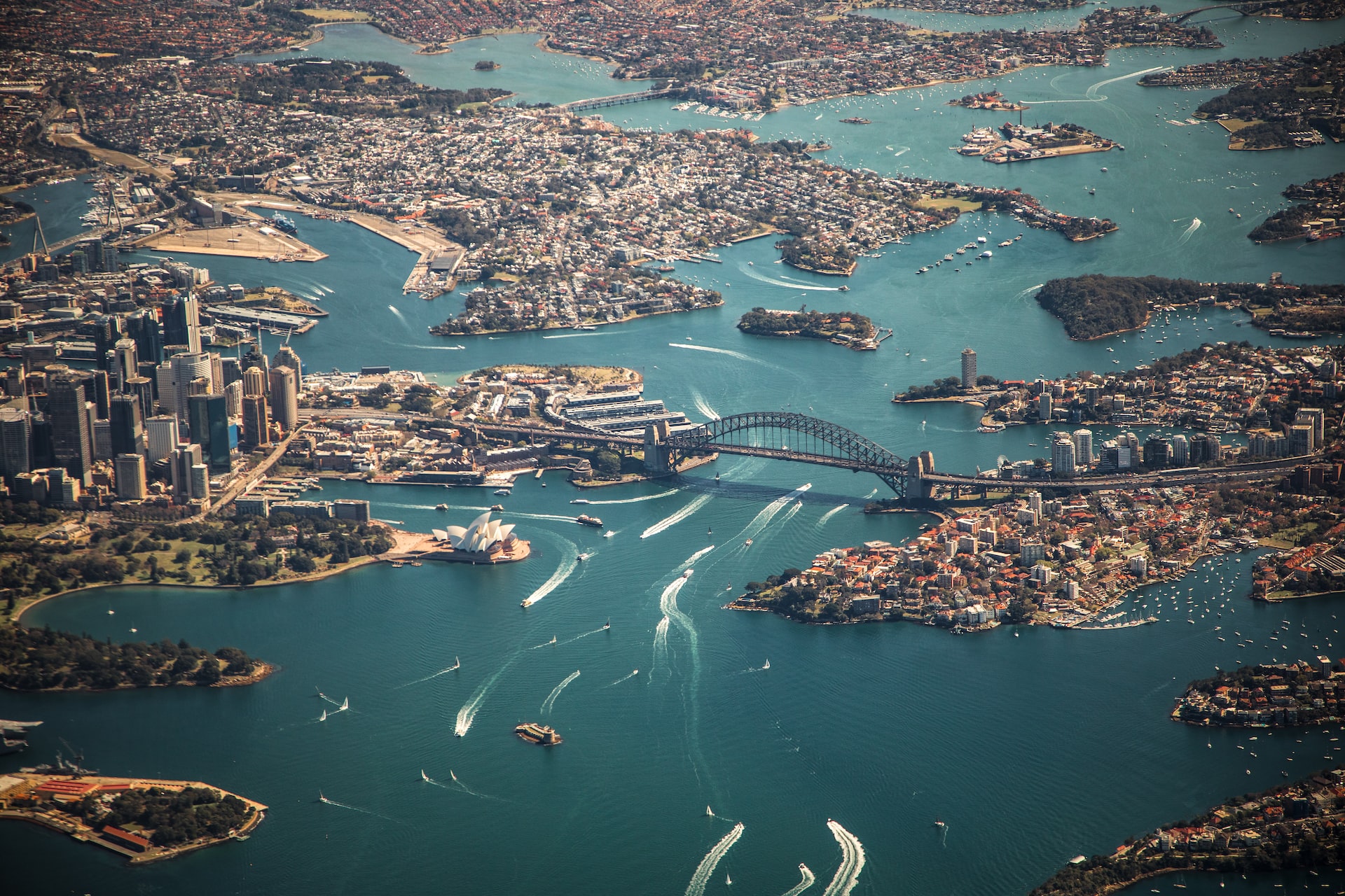 A birds-eye view of Sydney, Australia.