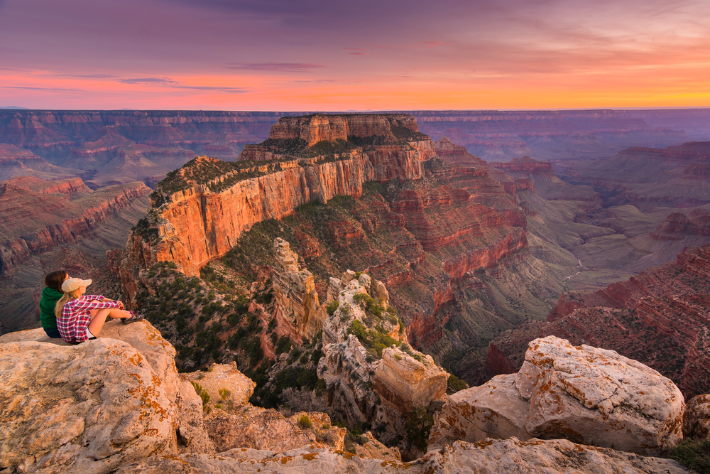 View of the Grand Canyon at sunset.