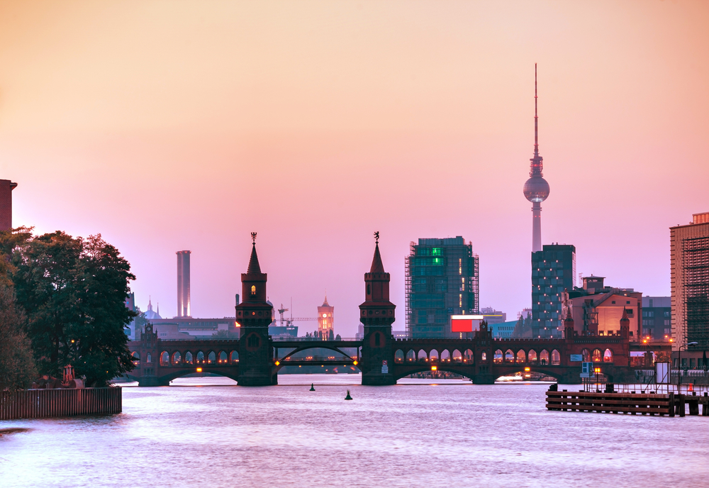Berlin skyline at sunset.