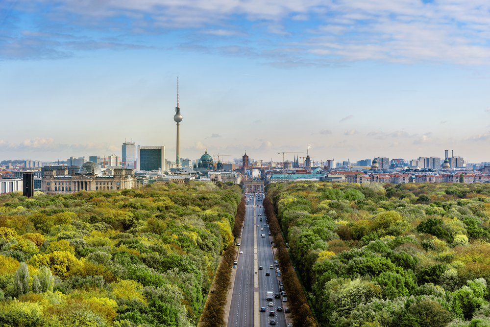 The Berlin skyline as seen from Tiergarten.