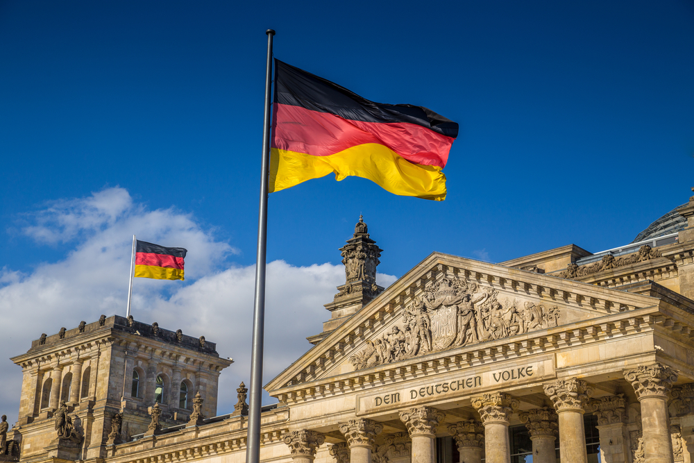 German flags flying in Mitte.