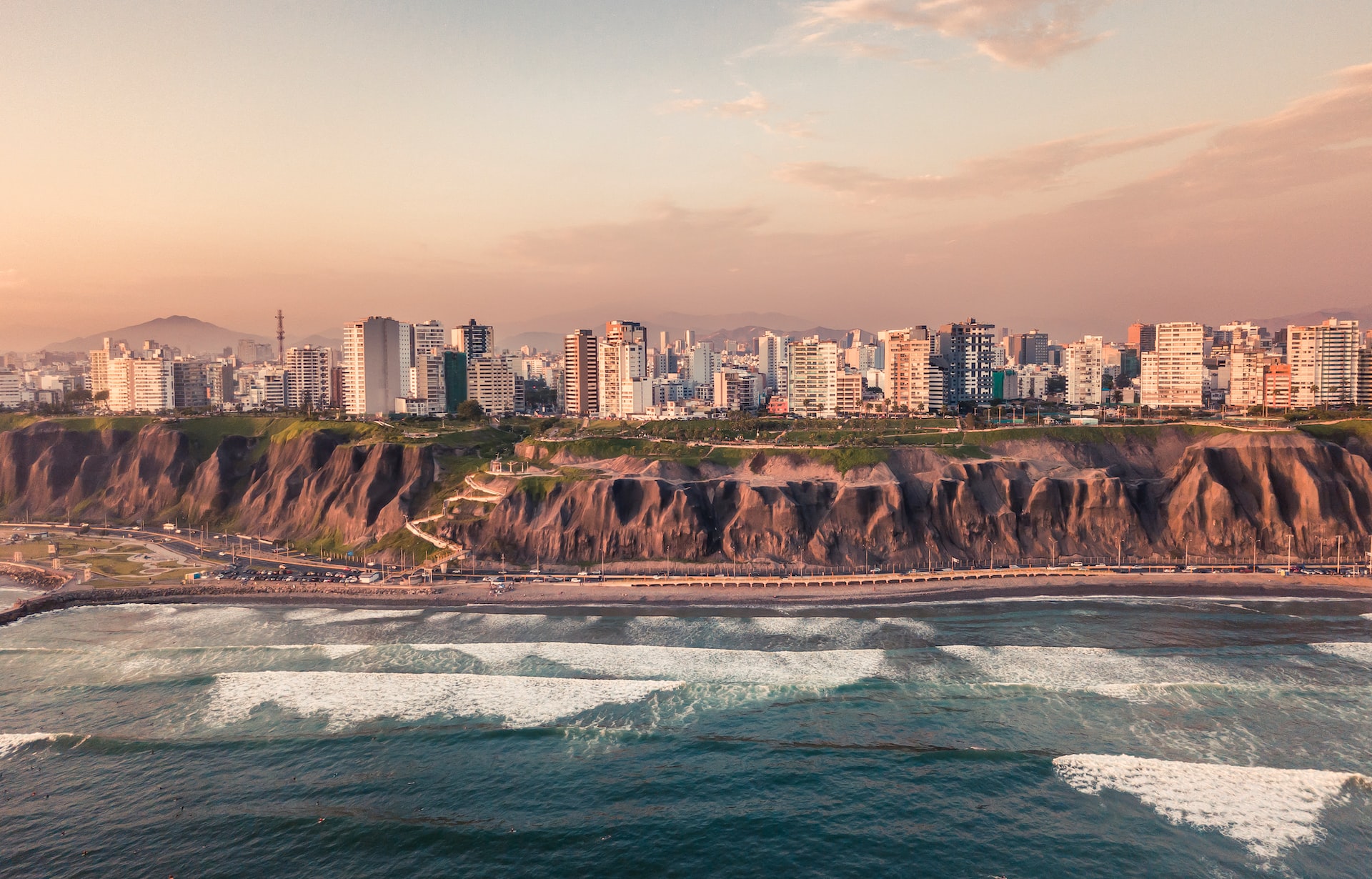 Panorama of Miraflores Coast along Lima.