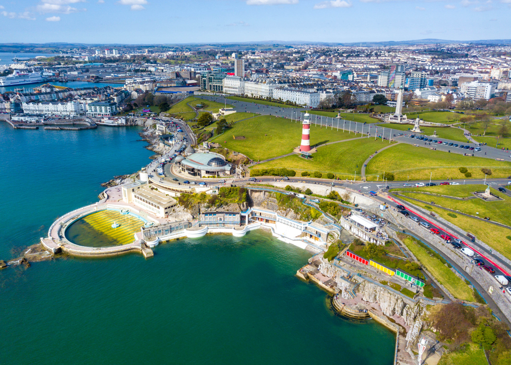 An aerial shot of the Tinside Lido area of Plymouth.