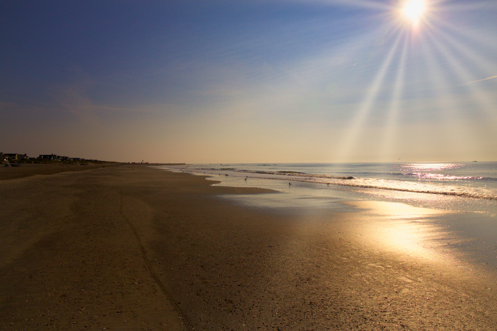 Sun reflecting off the ocean and sand in Avalon, New Jersey.