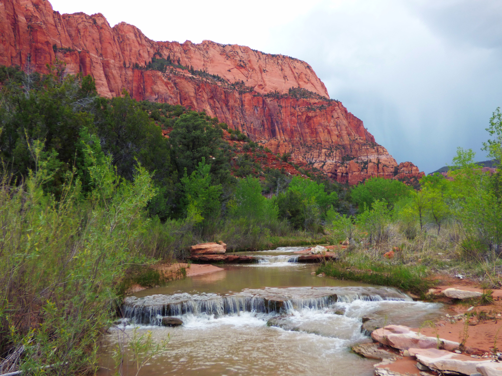 Small waterfall in La Verkin Creek in Utah's Zion National Park.