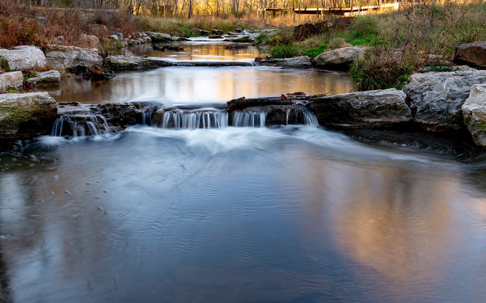 Small waterfall on Coler Creek in Bentonville, Arkansas.