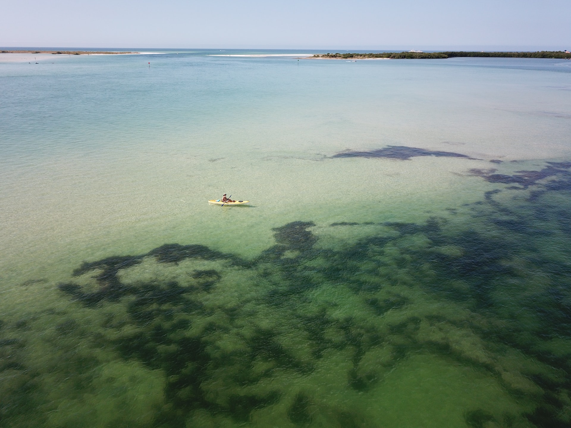 A person out on Tampa Bay paddling a kayak.