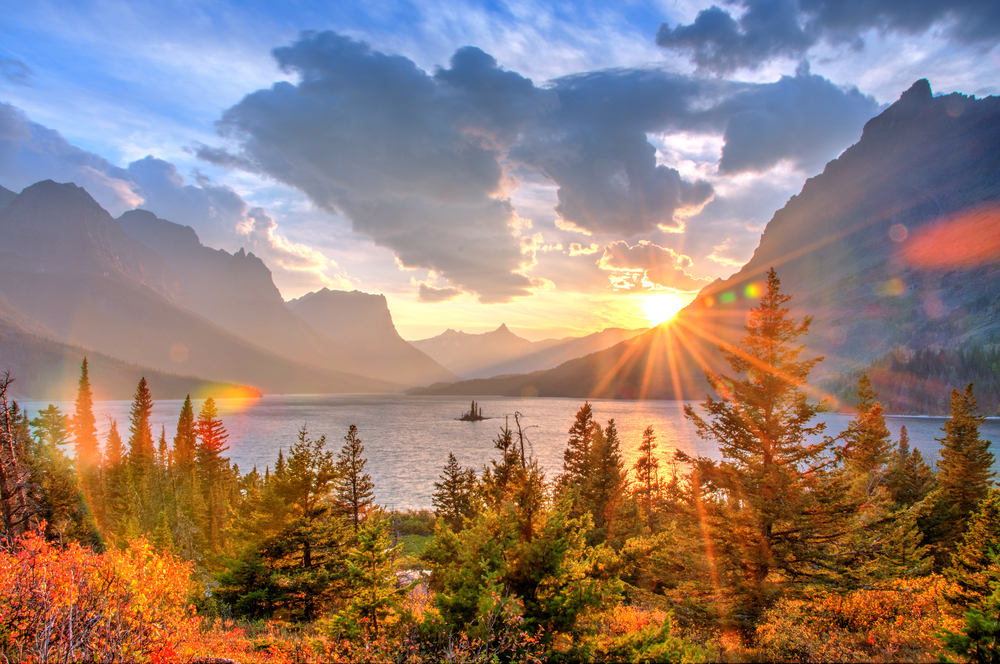 Saint Mary Lake and Wild Goose Island, Glacier National Park, Montana.