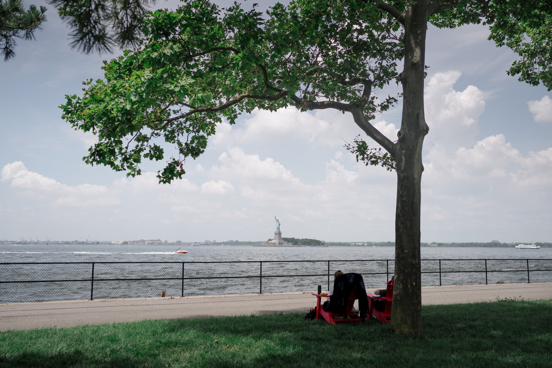 The view of Ellis Island and the Statue of Liberty from Governor's Island.