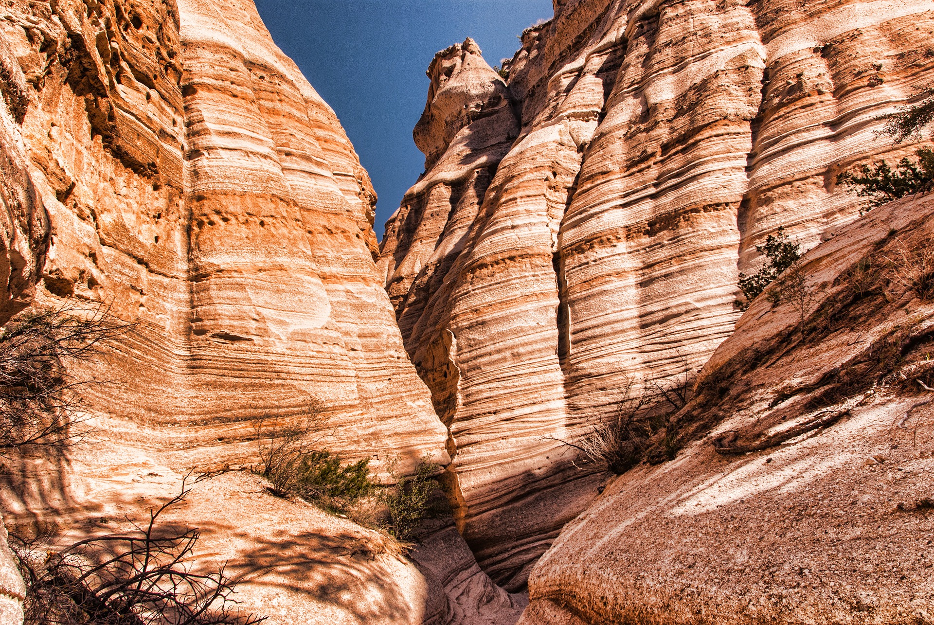 Incredible striated rock formations near Santa Fe, New Mexico.