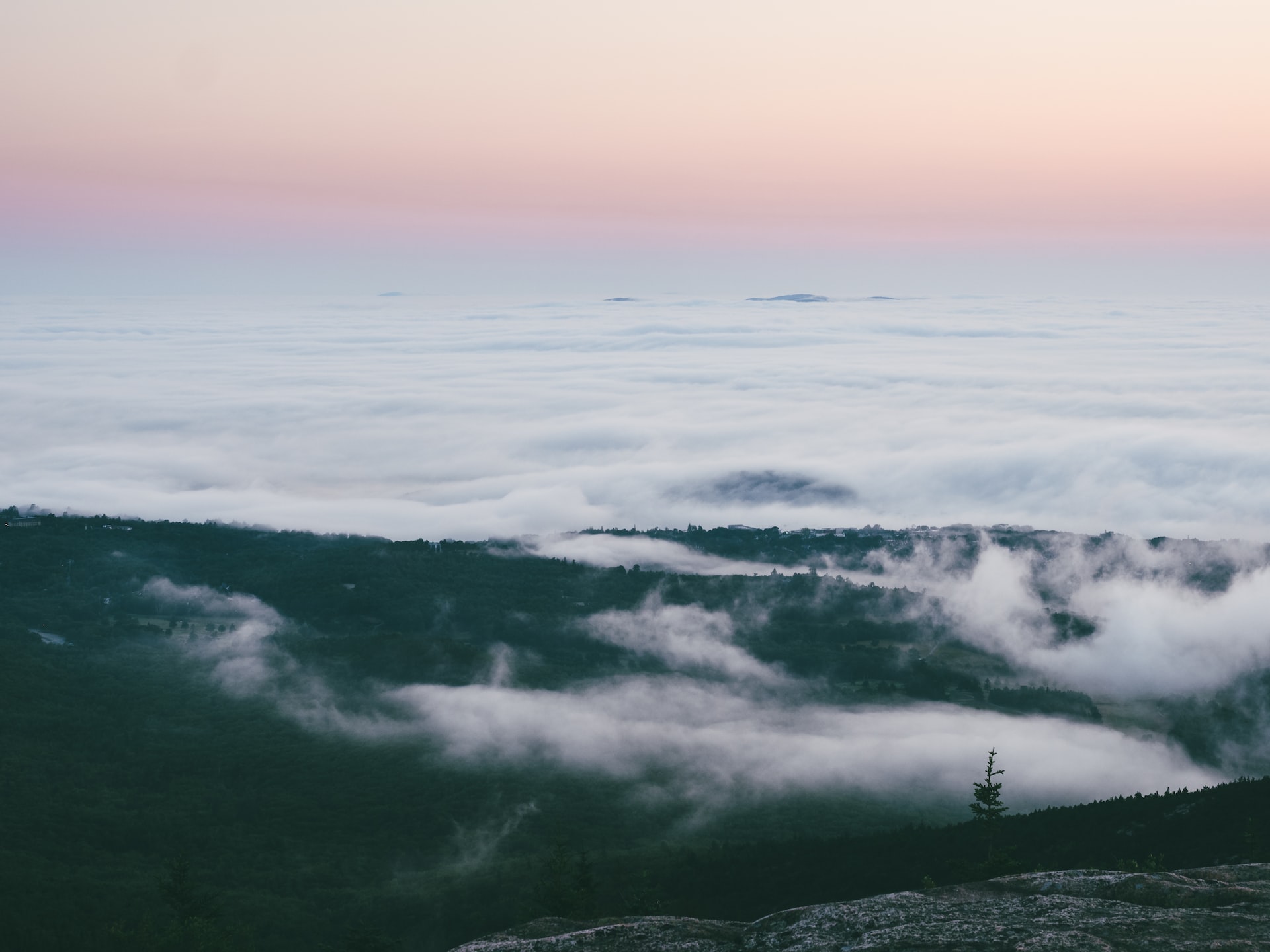 A cloud cover obscures sweeping vistas in Bar Harbor.