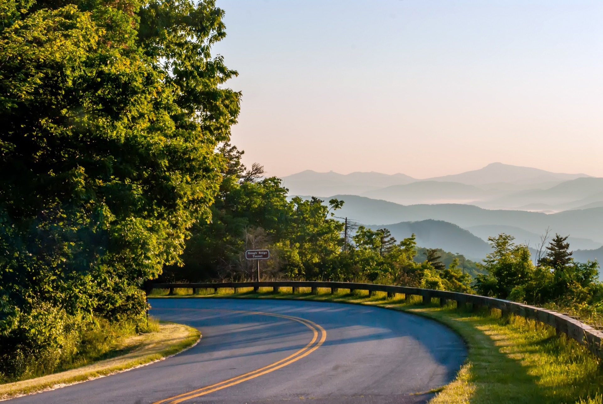 A roadway outside of Asheville with outstanding views of the Blue Ridge Moutains.