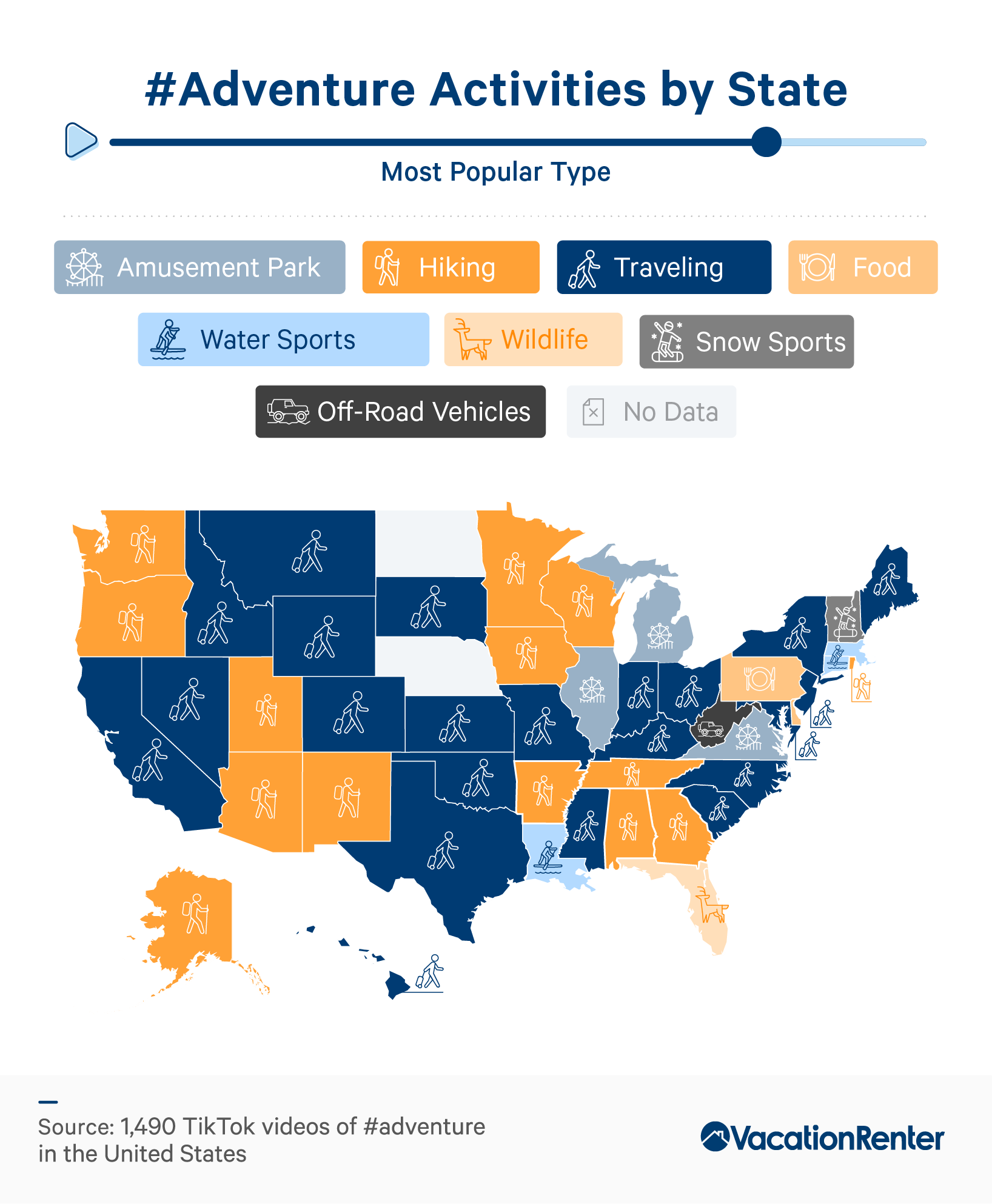 Map of the top adventurous activity in each U.S. state