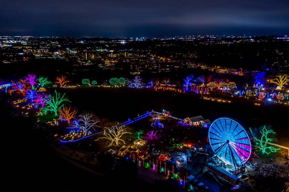 Austin's Trail of Lights seen from an aerial view.