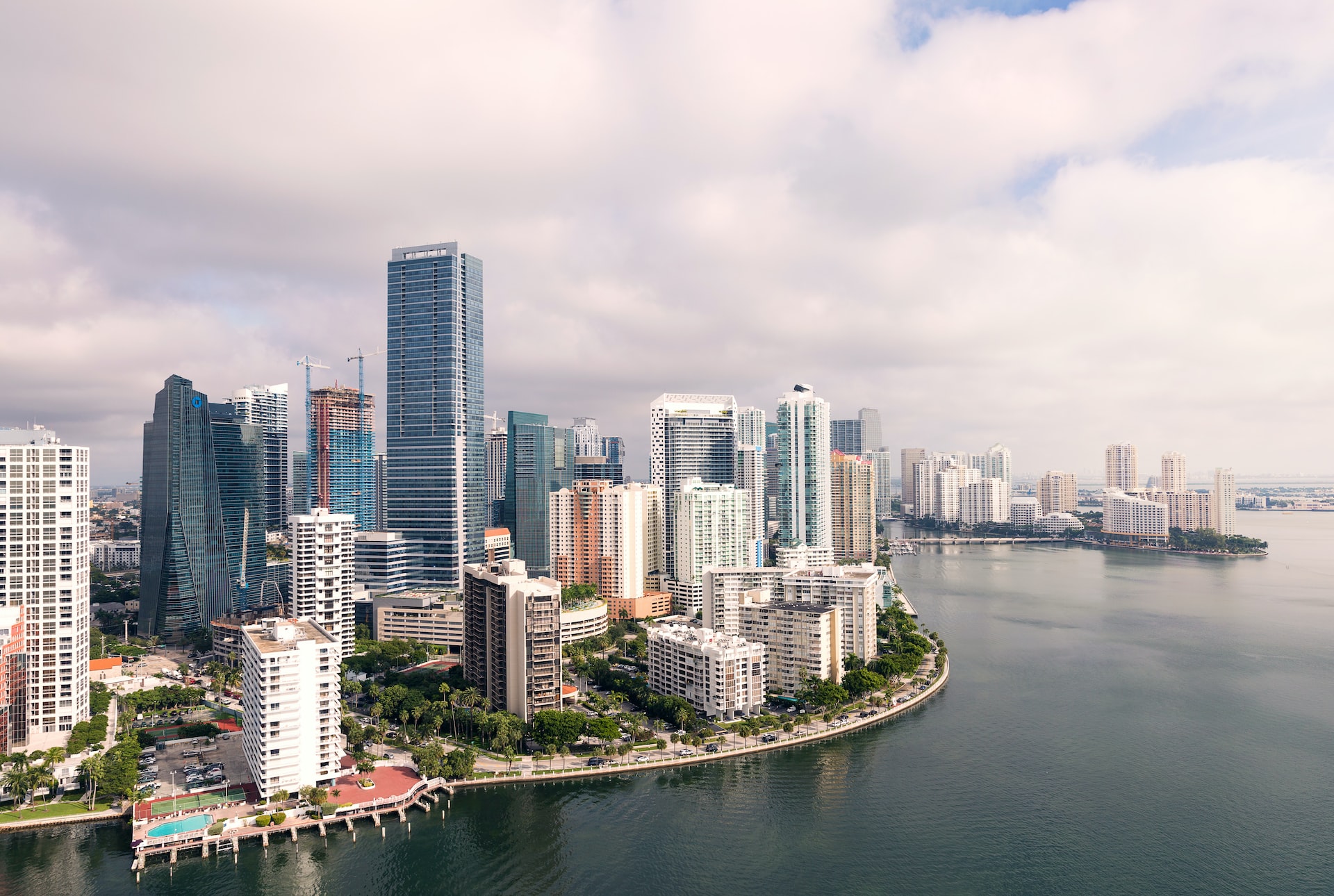 Aerial view of downtown Miami and Brickell from a morning flight.