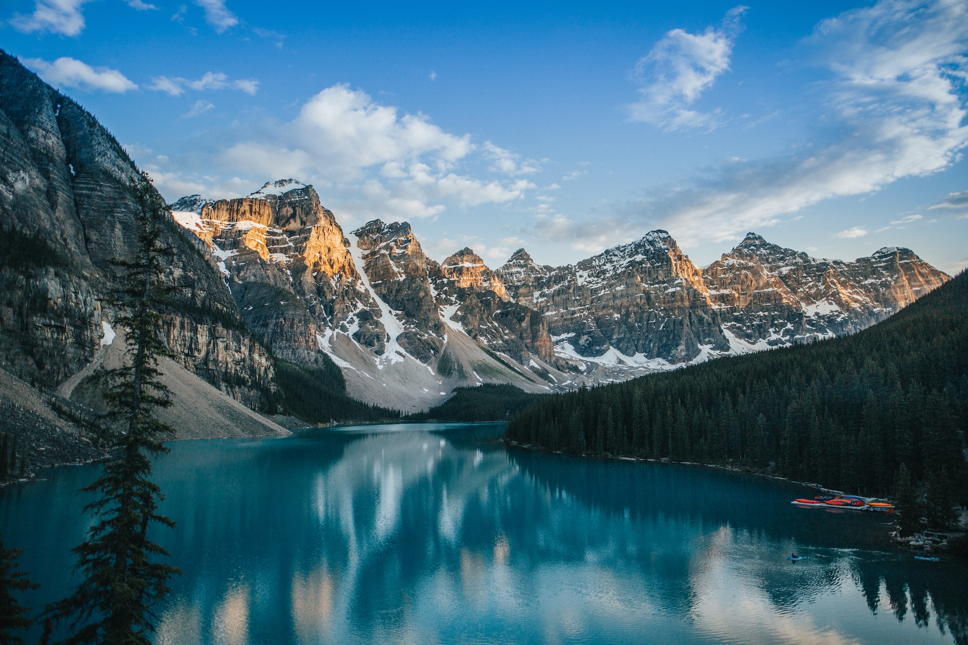 The jaw-dropping scenery of Moraine Lake in Banff, Canada.