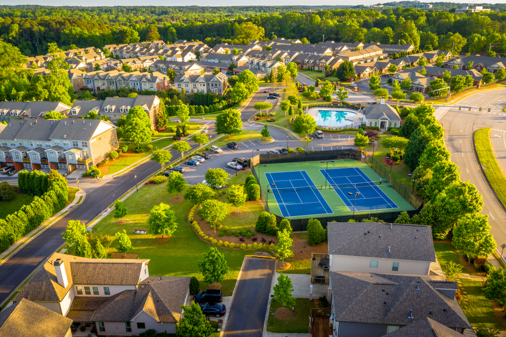 Aerial view of a gated community.