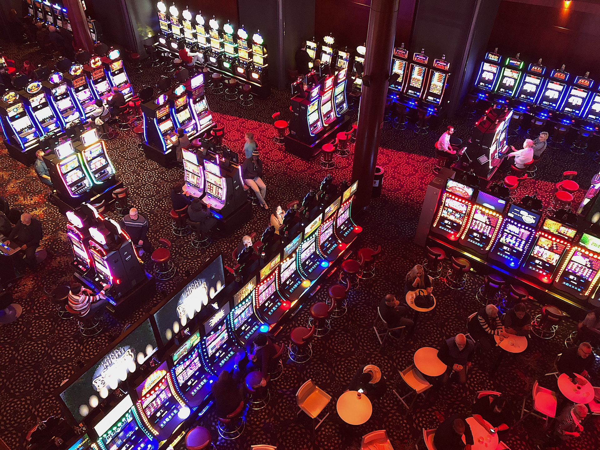 Overhead view of slots at a casino.