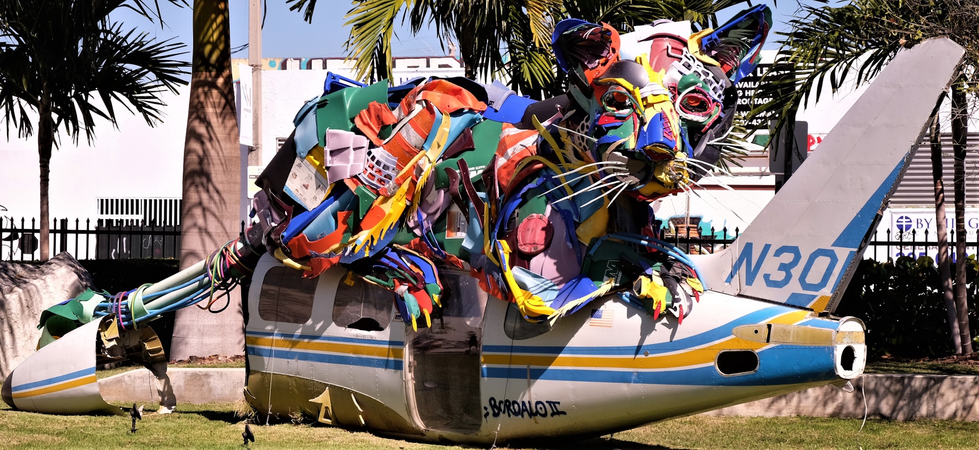 Cat and Plane Sculpture in Wynwood Walls