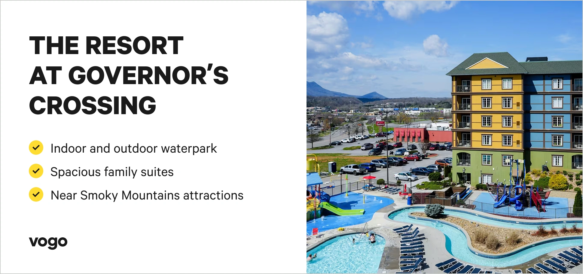 The Resort at Governor’s Crossing with indoor waterpark and family-friendly pools.