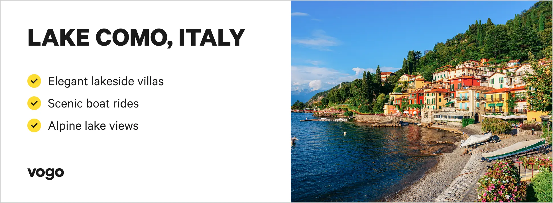 Historic villas and mountain views along Lake Como, Italy.