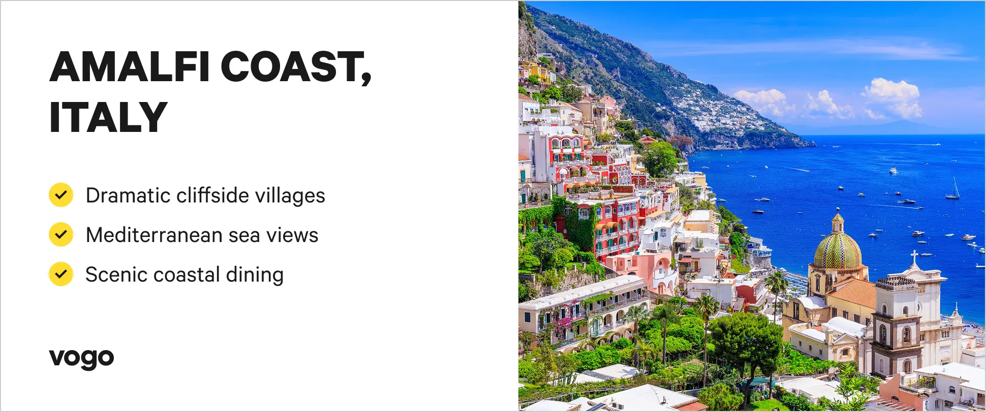 Colorful cliffside villages along the Amalfi Coast, Italy.