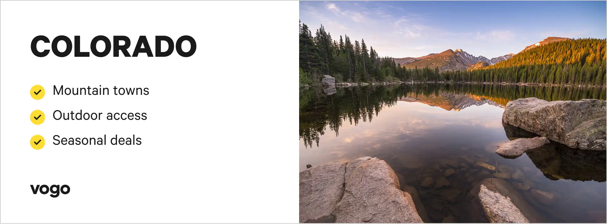 Lake with mountain reflection in Estes Park, Colorado. 