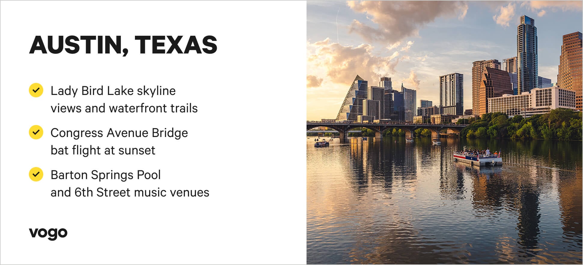 Austin cityscape with things to do highlights.