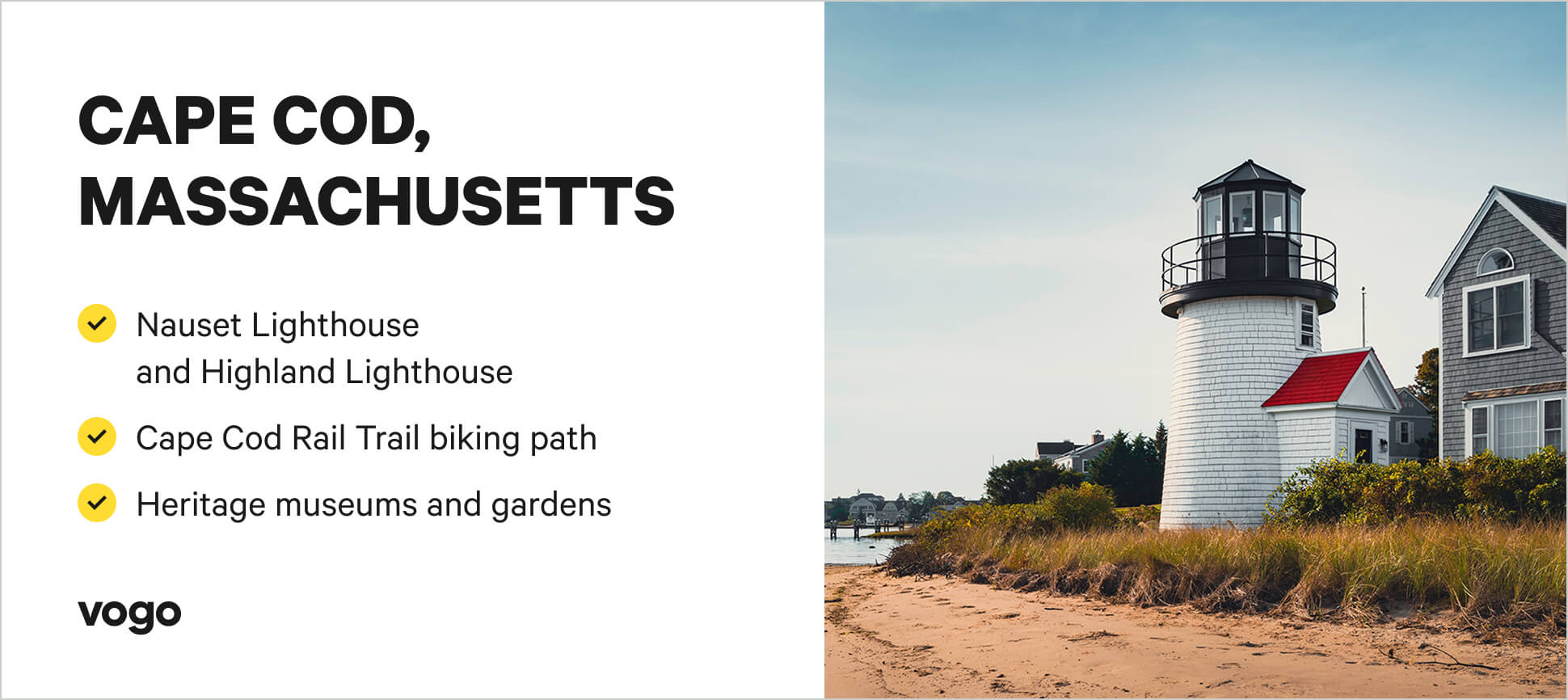 Cape Cod scene with top things to do highlights. 