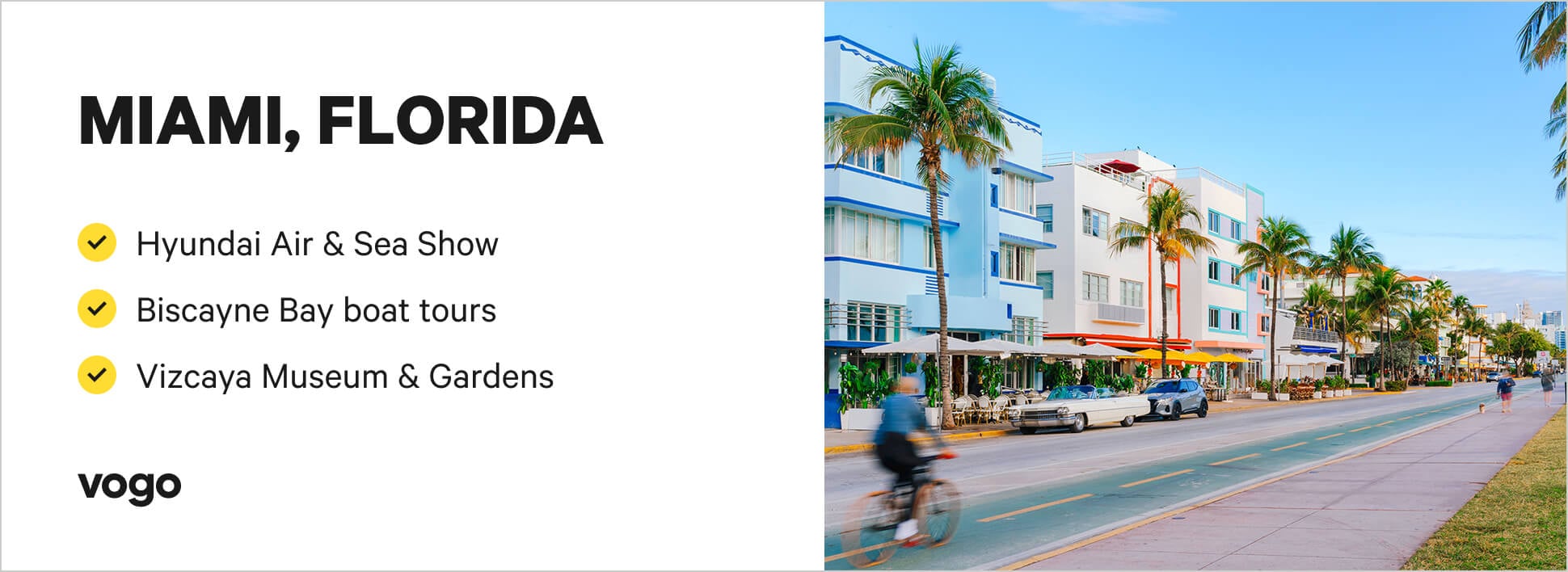 Miami scene with things to do highlights. 