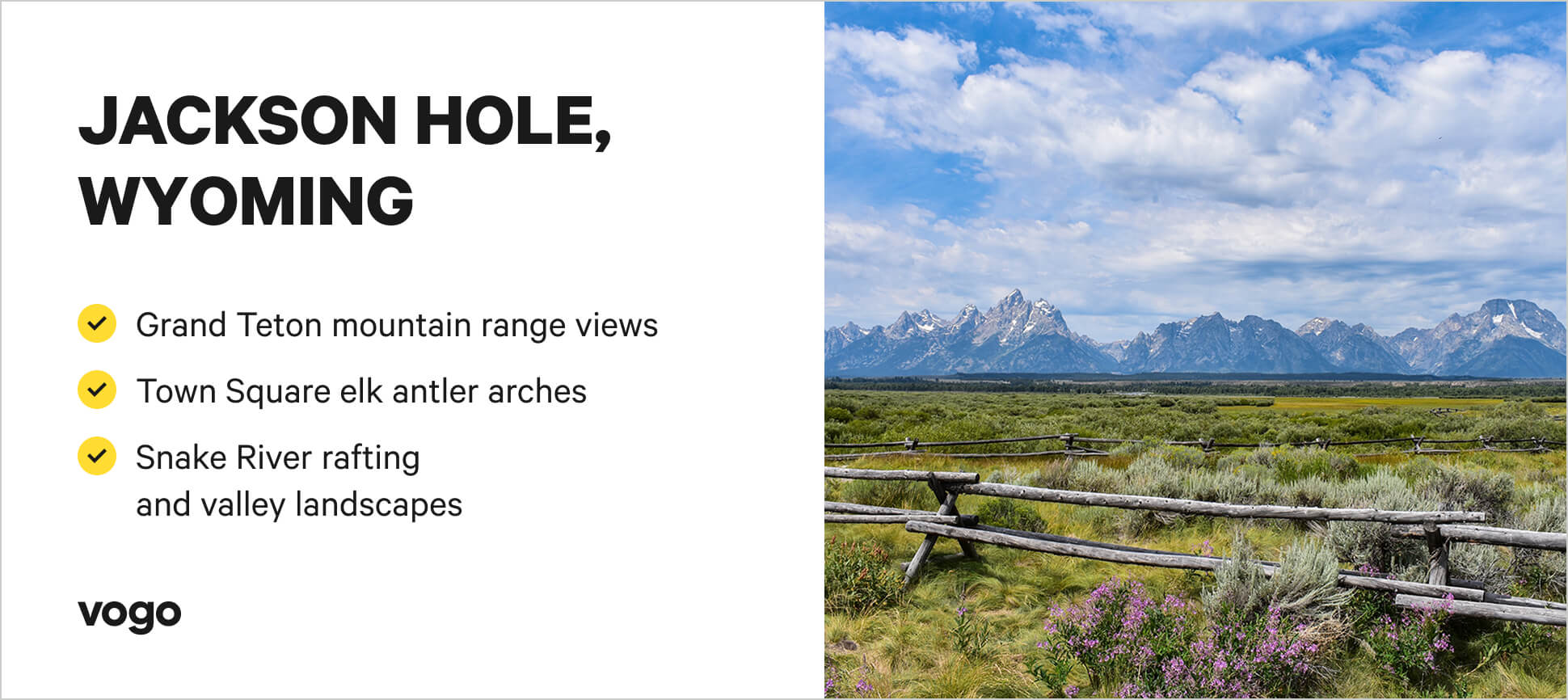 Jackson Hole scene with things to do highlights. 